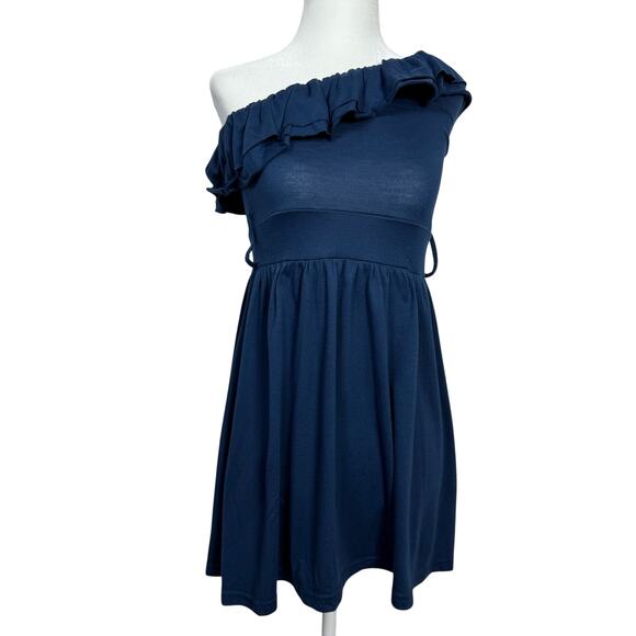 Derek Heart Navy One-Shoulder Ruffle Dress – Flowy Mini Dress Size M - Picture 1 of 5